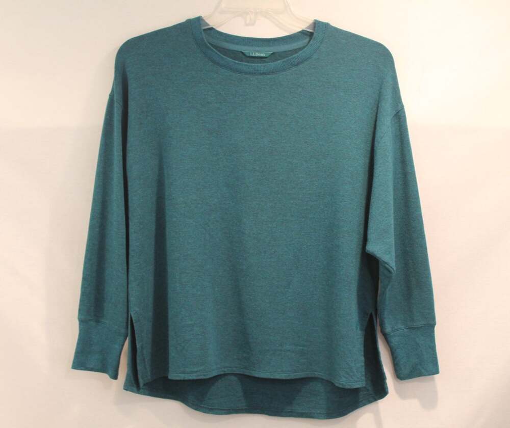 LL Bean SoftFlex Lightweight Sweatshirt Top Womens S Teal Dolman Sleeve Pullover